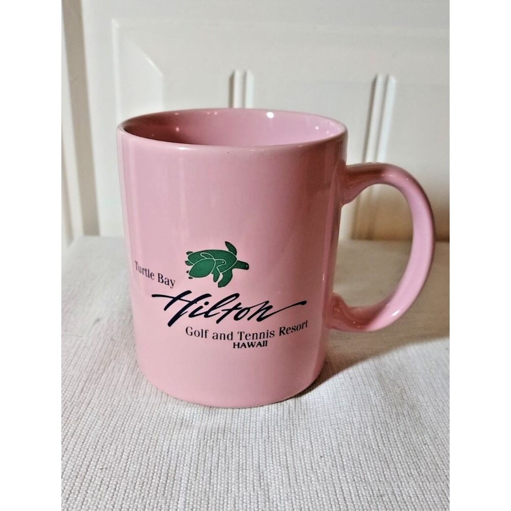 Vtg Turtle Bay Hilton Hawaii Golf Tennis Resort Coffee Mug Pink Sea Turtle Logo
